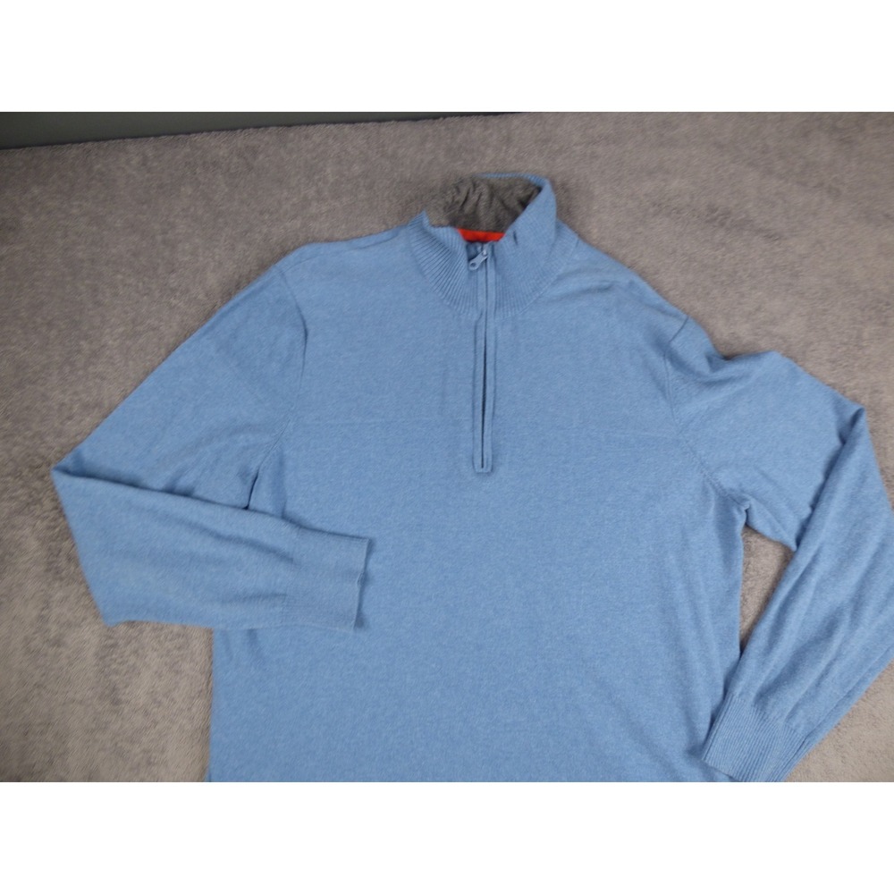 The North Face Mens XL Blue Quarter Zip Cotton Wool Blend Pullover Sweater